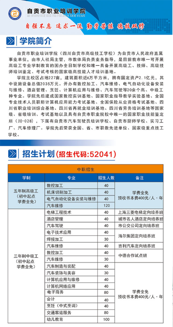 自贡市职业培训学院2019年招生简章