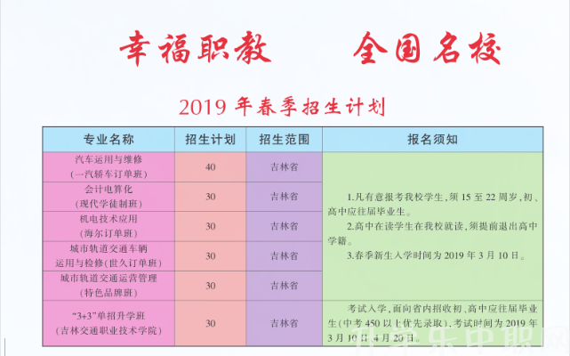 长春职业技术学校2019年招生简章